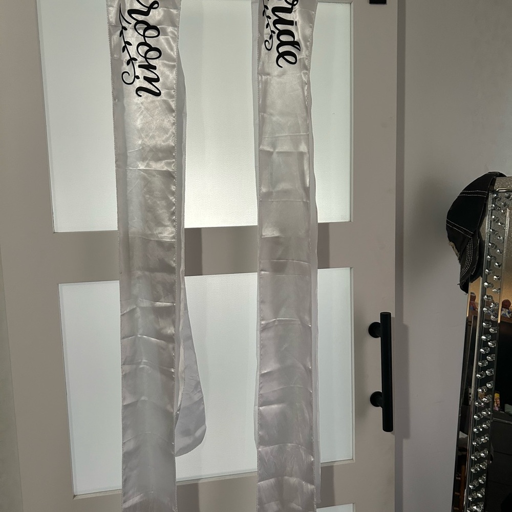 White Bride and Groom Chair Ties